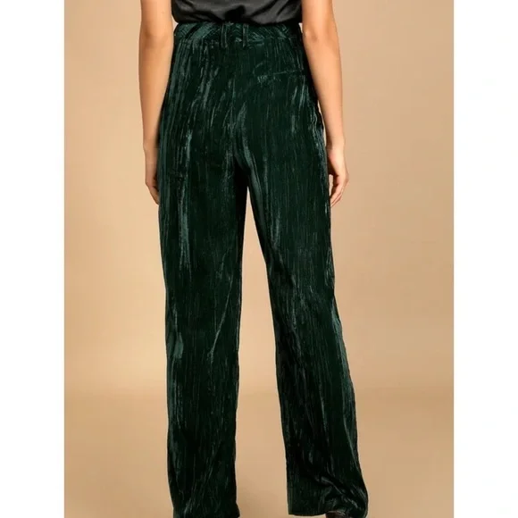 Lulus - Happiest Holiday Emerald Green Crushed Velvet Wide-Leg Pants - Picture 3 of 8